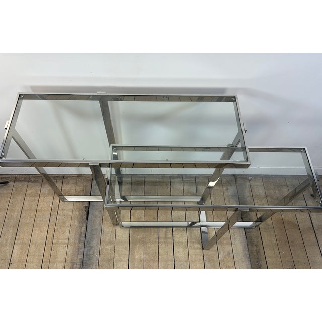 Metal Double Console Table in Chromed Metal and Glass, 2000s For Sale - Image 7 of 13