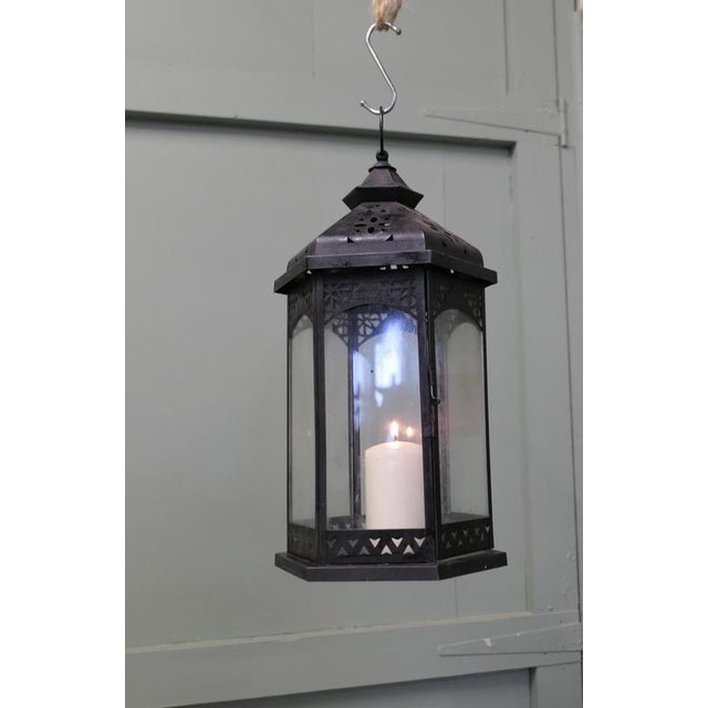 Large Moroccan Style Iron Candle Lantern, 1920 For Sale - Image 3 of 7