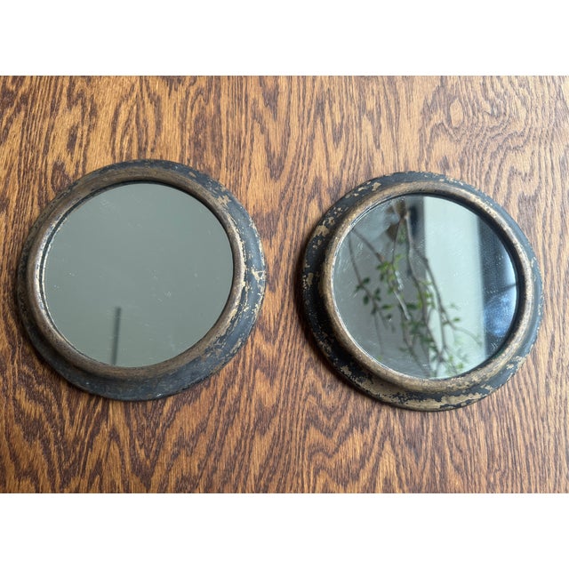 Pair of Small Vintage Metal Porthole Wall Mirrors For Sale In New York - Image 6 of 11