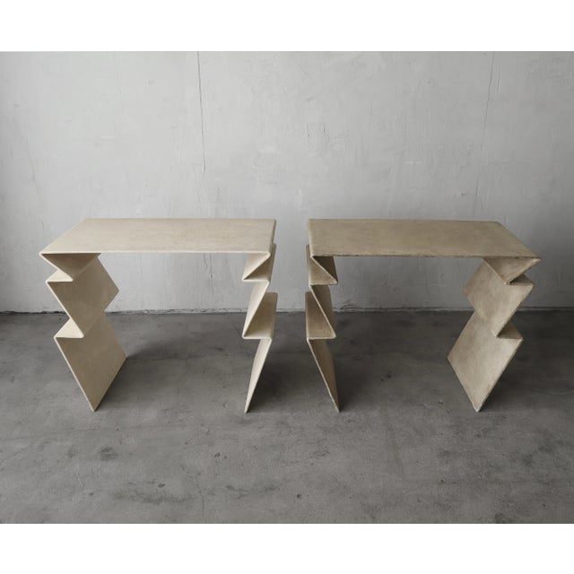Postmodern Pair of Post Modern Sculptural Zig Zag Tables For Sale - Image 3 of 9