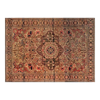 Antique Persian Tabriz Botanic Brown, Pink, Red Handmade Wool Rug For Sale