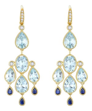 Nina Zhou Aquamarine Sapphire Diamond Chandelier Drop Earrings in 14k Gold - A Pair