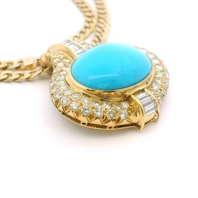 Turquoise 1970s Italian 18k Gold Necklace With Turquoise & Diamonds, Valenza Atelier For Sale - Image 8 of 18