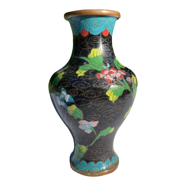 Small Black Cloisonné Vase For Sale