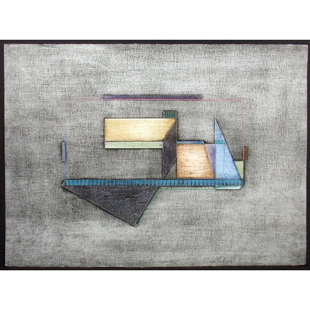 1980s Enrico Embroli "Geometric Series I" Abstract Collagraph Artwork Signed Numbered, 1980s For Sale - Image 5 of 5