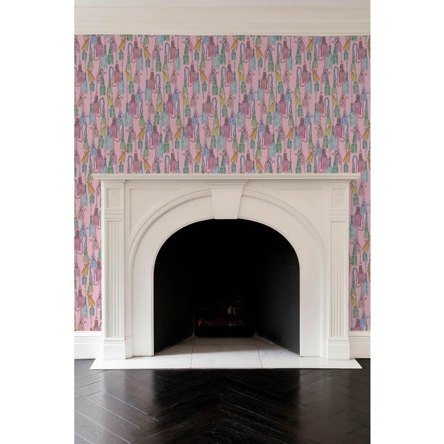 Tassel Trellis Grasscloth Wallpaper by House Party | Patina Pink | 6 Yards For Sale - Image 4 of 9