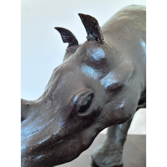 Large Vintage Handcrafted Leather Rhinoceros Statue For Sale - Image 12 of 12