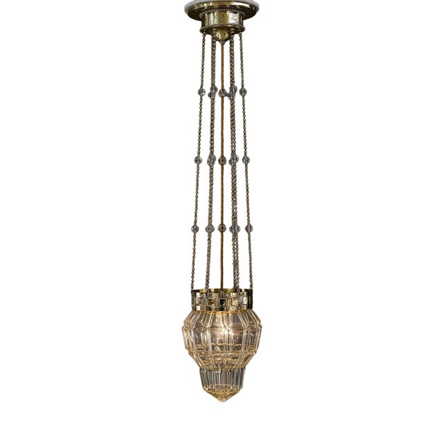 Fine Hammered Pendant with a High Quality Glass Shade, Vienna, 1920s For Sale
