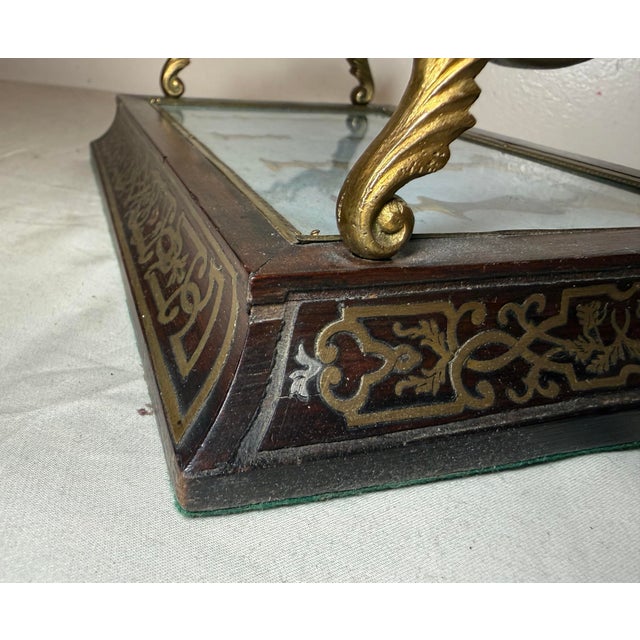 Antique 19th Century French Boulle Wood Brass Original Watercolor Vanity Tray For Sale - Image 13 of 14