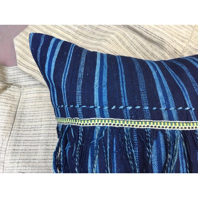 African Indigo Textile Pillow W/ Fringe Chairish