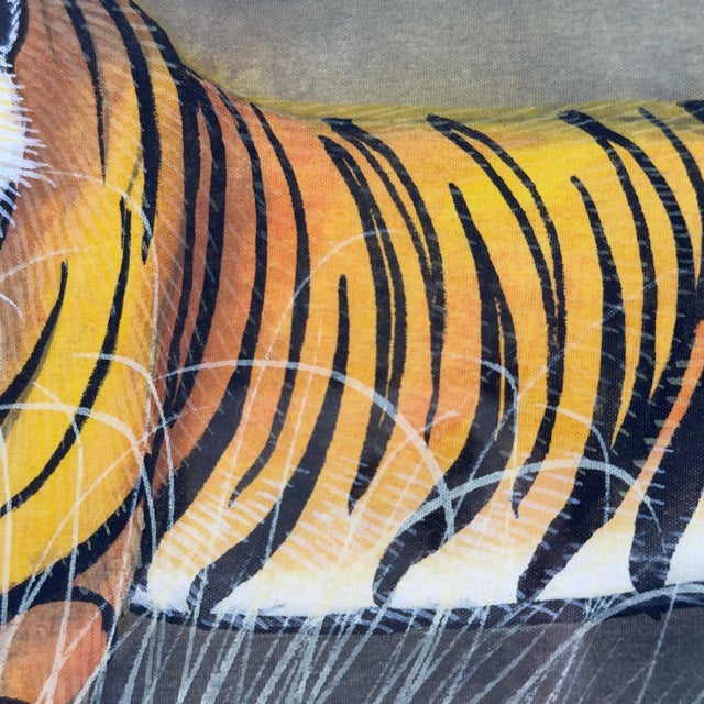Textile Vintage Original Tiger Painting on Fabric Wildlife Textile For Sale - Image 7 of 9