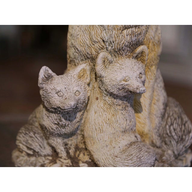 Rustic European Mid-Century French Weathered Stone Garden Sculpture of Fox With Two Pups For Sale - Image 3 of 9