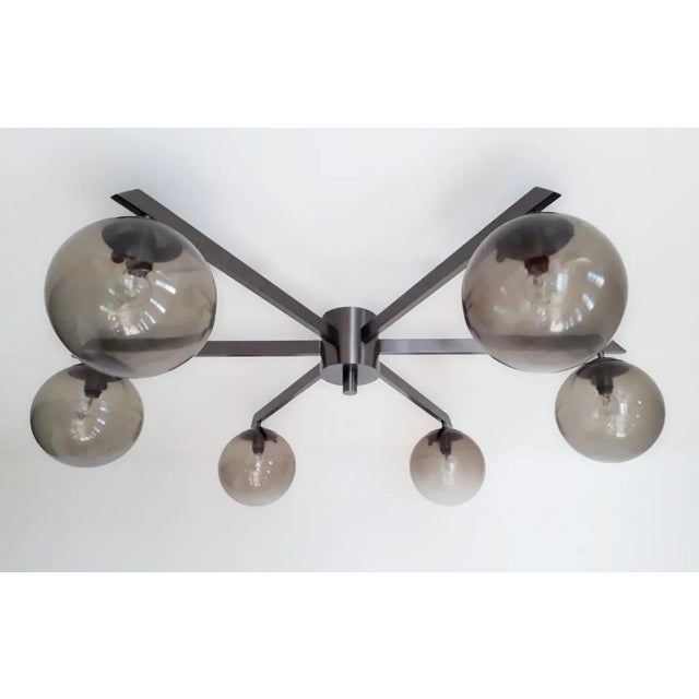 Mid-Century Modern Sei Satin Black Nickel Smoky Globe Flush Mount by Fabio Ltd For Sale - Image 3 of 4
