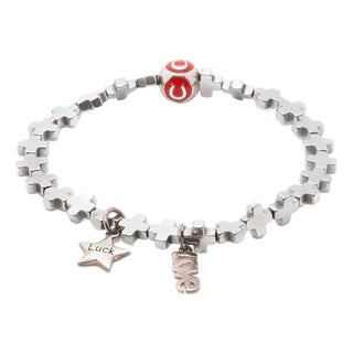 Lucky Love Silver Hematite Stone Beaded Bracelet For Sale