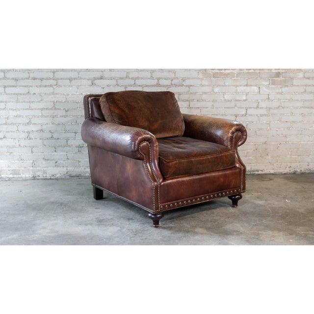 2000 - 2009 Ralph Lauren Leather and Paisley Velvet Club Chair For Sale - Image 5 of 16