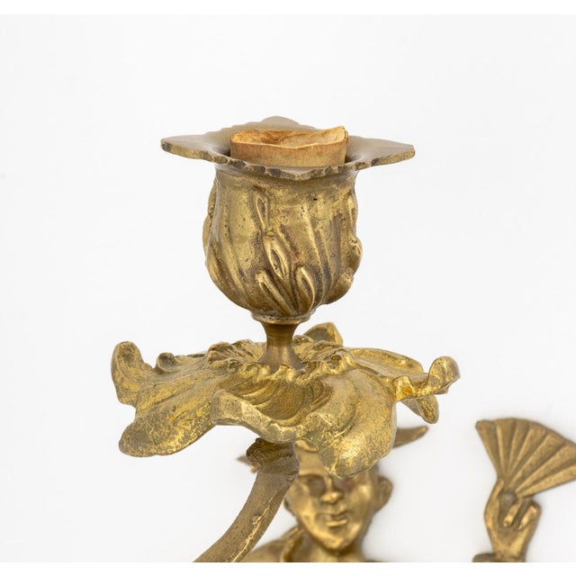 Early 20th Century Louis XV Style Chinoiserie Brass Candle Sconces, 2 For Sale - Image 5 of 7