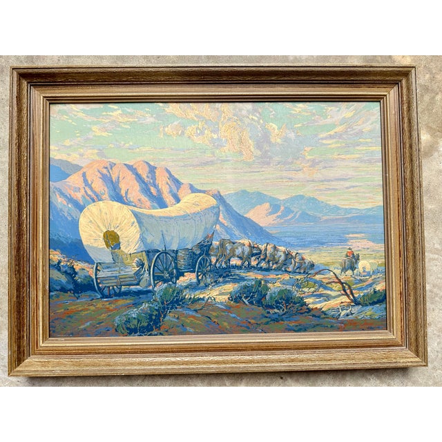 Gilbert Tonge California, (1883-1970) Western Landscape with Covered Wagon oil on board signed lower right, framed....