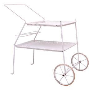 Mid-Century White Perforated Steel Bar Trolley in the style of Mathieu Mategot, 1960s