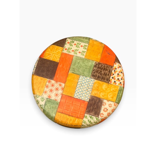 Italian Vintage Italian Hand-Painted Metal Patchwork Drum Stool / Side Table For Sale - Image 3 of 11