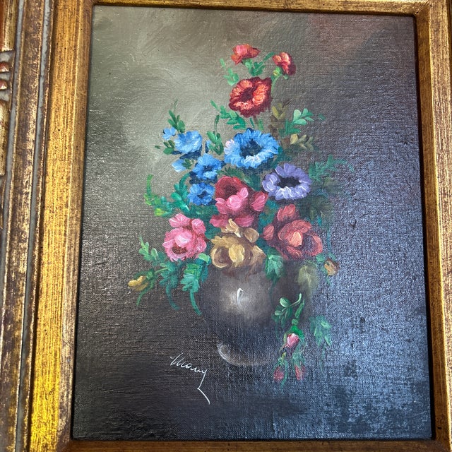 Traditional 1970’s Original Flowers in Vase Still Life Painting in Chunky Gold Frame For Sale - Image 3 of 4