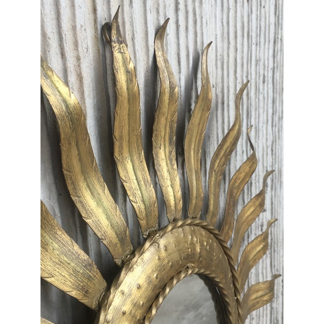 Mid-Century Modern Gilt Iron Layered Leafed Flower Shaped Sunburst Mirror For Sale - Image 10 of 13