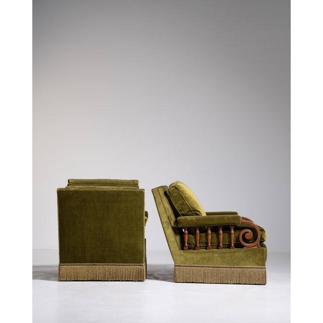 1940s Pair Of Danish Velvet Armchairs For Sale - Image 9 of 11