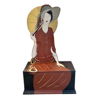 Vintage 1980's Art Deco Lady Wooden Chest For Sale