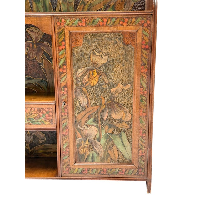 Aesthetic Movement Wall Cabinet with Hand-Painted Floral in Walnut, 1890s For Sale - Image 13 of 14