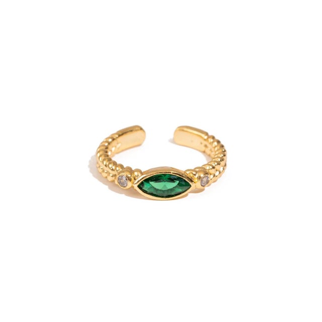 Emerald Emerald Teardrop Gemstone Adjustable Gold Ring, Size 4 For Sale - Image 8 of 9