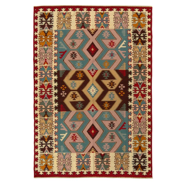 Handwoven Vintage Turkish Kilim Rug in Multicolor, Tribal Geometric Pattern For Sale In New York - Image 6 of 6