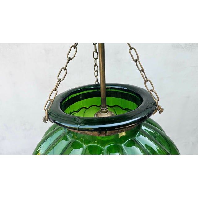 Art Deco Chandelier in Glass and Brass in Green, 1920s For Sale - Image 4 of 10
