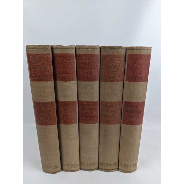 Early 20th Century 1919 Business Man’s Commercial Law Library Tan & Red Antique Books - Set of 5 For Sale - Image 5 of 14