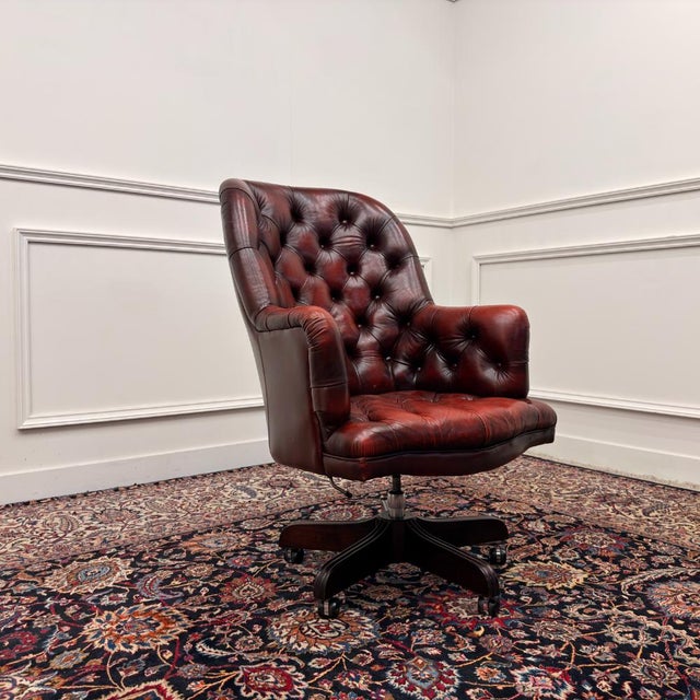 Wood English Oxblood Chesterfield Office Chair For Sale - Image 7 of 8