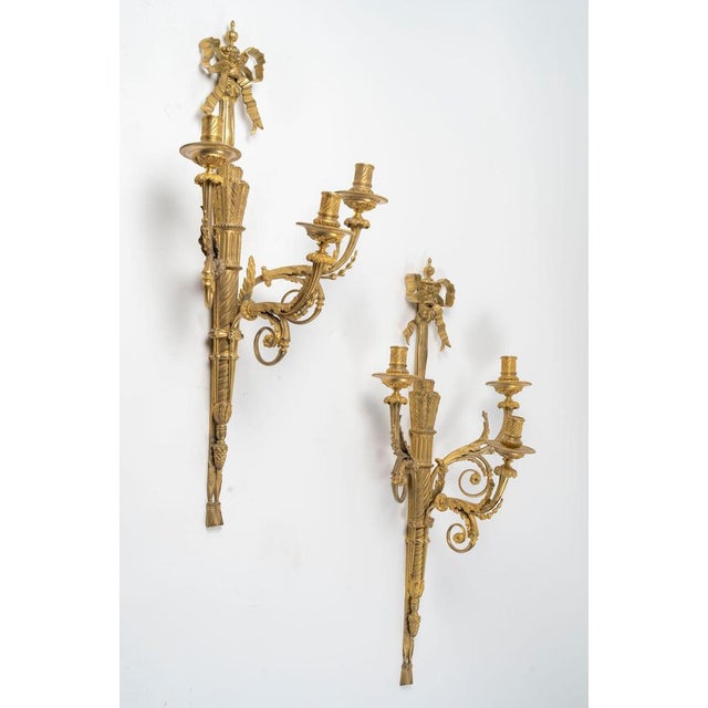 Louis XVI Style Ormolu Wall Lights, Set of 2 For Sale - Image 6 of 7