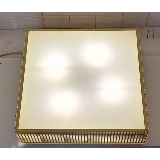 Mid-Century Minimalist Square Ceiling Light with Yellow Metal Housing and Frosted Glass Panel, 1960s For Sale - Image 11 of 12