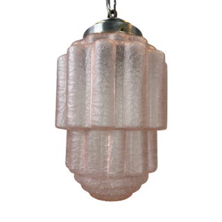 Art Deco Skyscraper Lamp in Crackle Rosé Glass For Sale