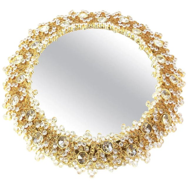 Gold Gilded Brass and Crystal Glass Backlit Mirror from Palwa, Germany For Sale - Image 8 of 8