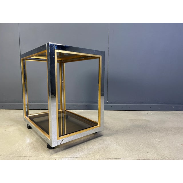 Hollywood Regency Italian Brass and Chrome Drinks Trolley, 1970s For Sale - Image 3 of 10