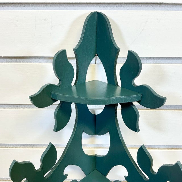 1950s 1950s Vintage Boho Chic Folk Art 2 Tier Corner Wall-Mounted Shelf, Newly Painted. For Sale - Image 5 of 15