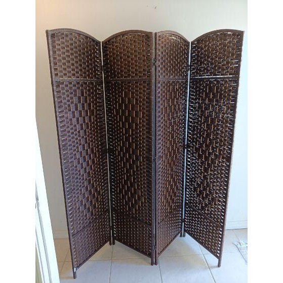 1980s Wicker Rattan Room Divider 4 Panel Dark Color For Sale - Image 5 of 6