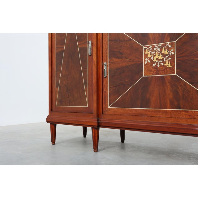 Art Deco Marquetry Cabinet with Wrought Iron Mirror Crest, Belgium, 1920s For Sale - Image 15 of 17