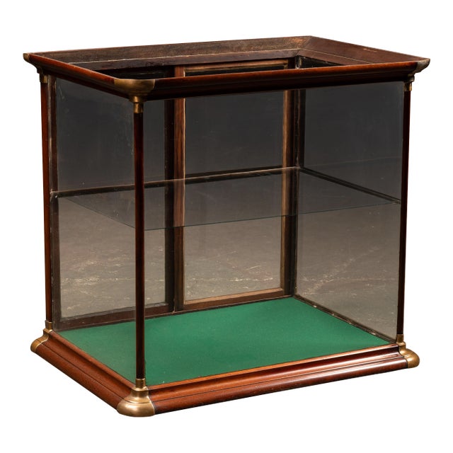 Antique Mahogany & Brass Countertop Display Case With Wavy Glass For Sale