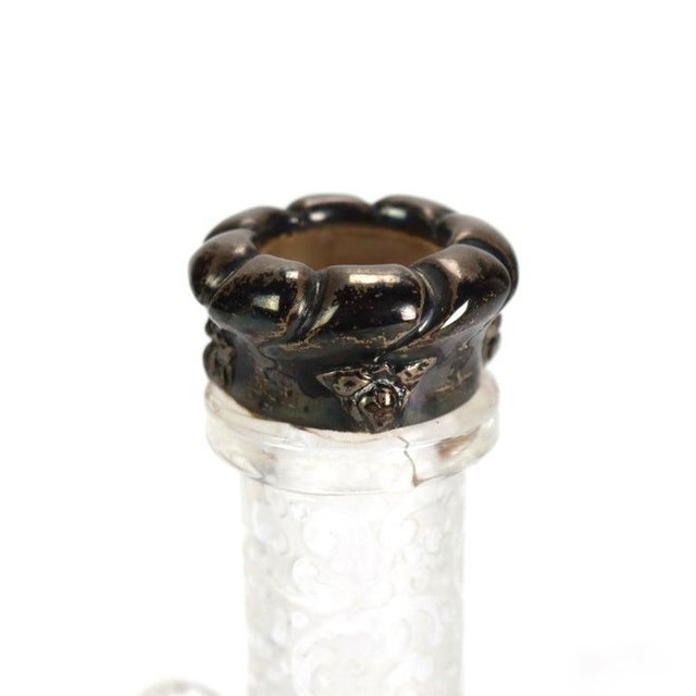 Antique Floral Etched Glass Decanter With Sterling Silver Neck C1900 For Sale - Image 6 of 8