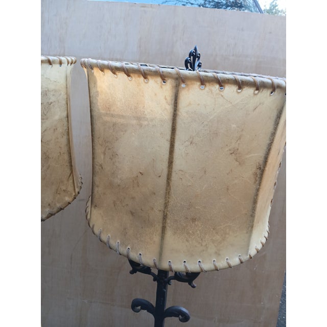 Black 1990s Tuscan Style Scroll Cast Iron Lamps a Pair For Sale - Image 8 of 11