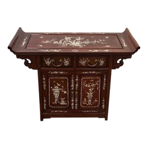 1950s Chinese Style Solid Rosewood Inlay Mother of Pearl Altar Cabinet