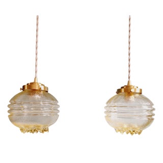 Space Age Pendant Light in Yellow Transparent Glass, 1960s For Sale