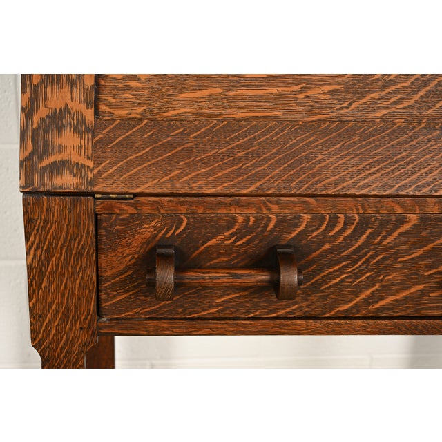 Stickley Brothers Style Antique Mission Oak Arts & Crafts Drop Front Secretary Desk, Circa 1910 For Sale - Image 10 of 18