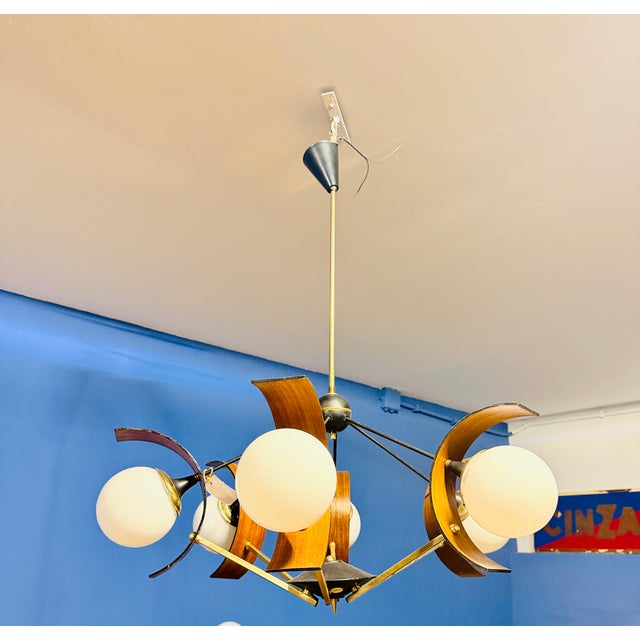 Metal Space Age Chandelier from Stilnovo Milano, 1950 For Sale - Image 7 of 7