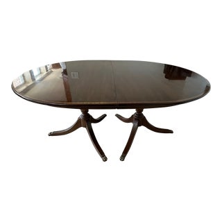 Vintage Henkel Harris Georgian Banded Mahogany Double Pedestal Dining Table For Sale