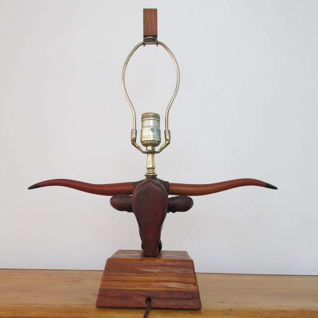 Brandt Ranch Oak Carved Texas Longhorn Table Lamp Chairish